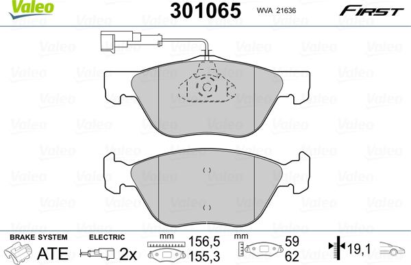 VALEO 301065 - Гальмівні колодки, дискові гальма autozip.com.ua