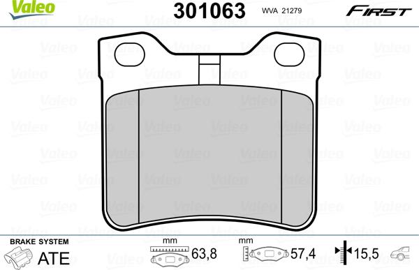 VALEO 301063 - Гальмівні колодки, дискові гальма autozip.com.ua