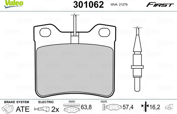 VALEO 301062 - Гальмівні колодки, дискові гальма autozip.com.ua