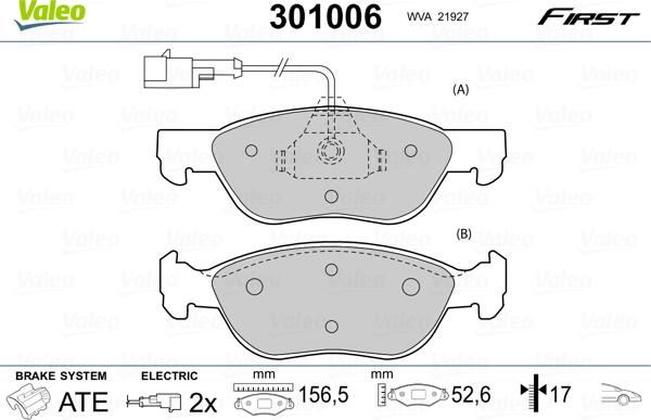 Valeo 301006 - Гальмівні колодки, дискові гальма autozip.com.ua