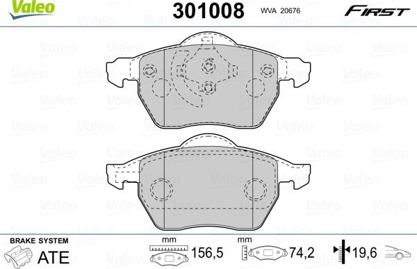 VALEO 301008 - Гальмівні колодки, дискові гальма autozip.com.ua