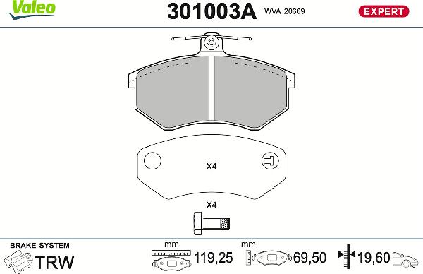 VALEO 301003A - Гальмівні колодки, дискові гальма autozip.com.ua