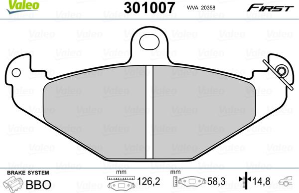 Valeo 301007 - Гальмівні колодки, дискові гальма autozip.com.ua