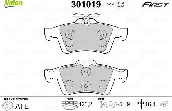 VALEO 301019 - Гальмівні колодки, дискові гальма autozip.com.ua