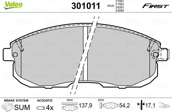 VALEO 301011 - Гальмівні колодки, дискові гальма autozip.com.ua
