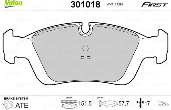 Valeo 301018 - Гальмівні колодки, дискові гальма autozip.com.ua