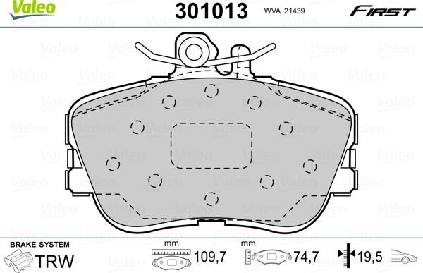 Valeo 301013 - Гальмівні колодки, дискові гальма autozip.com.ua