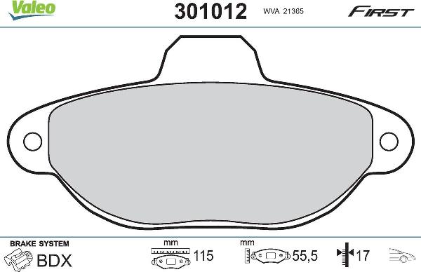 VALEO 301012 - Гальмівні колодки, дискові гальма autozip.com.ua