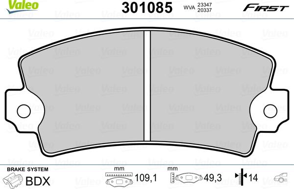 VALEO 301085 - Гальмівні колодки, дискові гальма autozip.com.ua