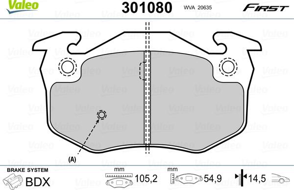 VALEO 301080 - Гальмівні колодки, дискові гальма autozip.com.ua