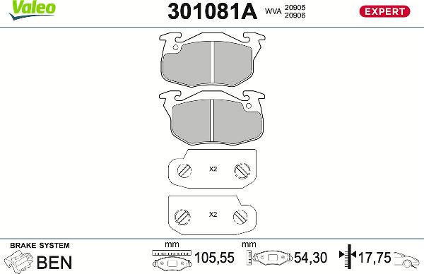 VALEO 301081A - Гальмівні колодки, дискові гальма autozip.com.ua