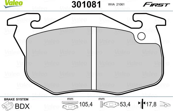 VALEO 301081 - Гальмівні колодки, дискові гальма autozip.com.ua