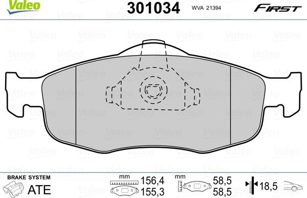 Valeo 301034 - Гальмівні колодки, дискові гальма autozip.com.ua