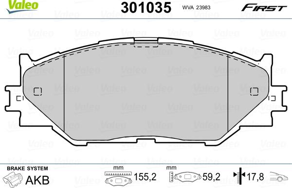 Valeo 301035 - Гальмівні колодки, дискові гальма autozip.com.ua