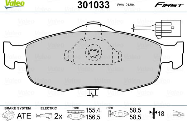 VALEO 301033 - Гальмівні колодки, дискові гальма autozip.com.ua