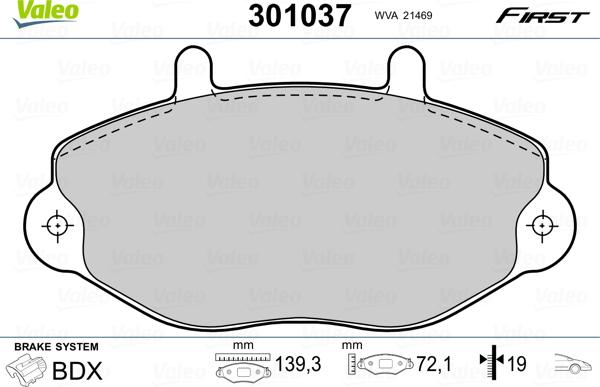 VALEO 301037 - Гальмівні колодки, дискові гальма autozip.com.ua