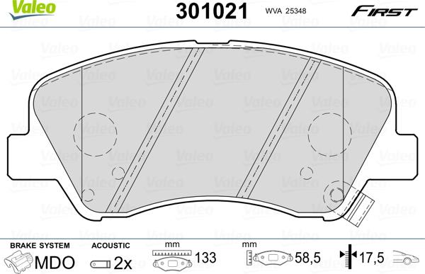 Valeo 301021 - Гальмівні колодки, дискові гальма autozip.com.ua