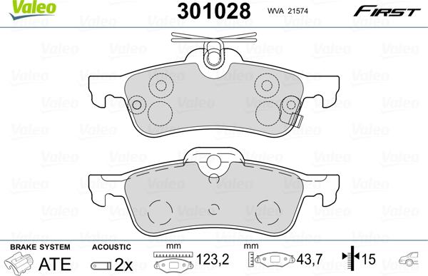 VALEO 301028 - Гальмівні колодки, дискові гальма autozip.com.ua