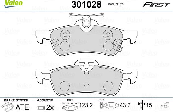 Valeo 301028 - Гальмівні колодки, дискові гальма autozip.com.ua