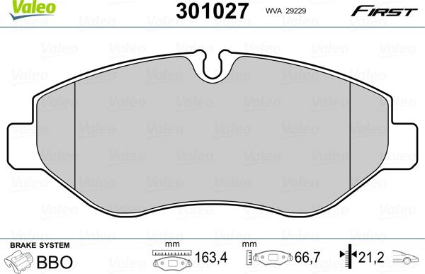 VALEO 301027 - Гальмівні колодки, дискові гальма autozip.com.ua