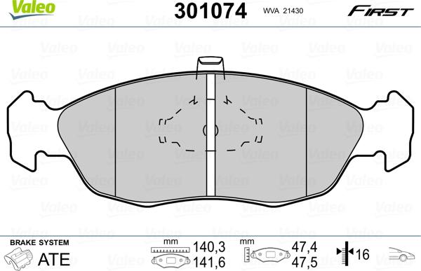 VALEO 301074 - Гальмівні колодки, дискові гальма autozip.com.ua