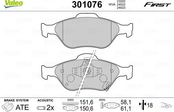 Valeo 301076 - Гальмівні колодки, дискові гальма autozip.com.ua