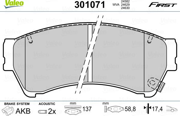 Valeo 301071 - Гальмівні колодки, дискові гальма autozip.com.ua