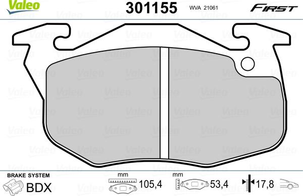 Valeo 301155 - Гальмівні колодки, дискові гальма autozip.com.ua