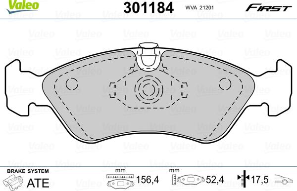 VALEO 301184 - Гальмівні колодки, дискові гальма autozip.com.ua
