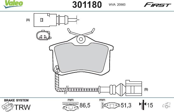 VALEO 301180 - Гальмівні колодки, дискові гальма autozip.com.ua