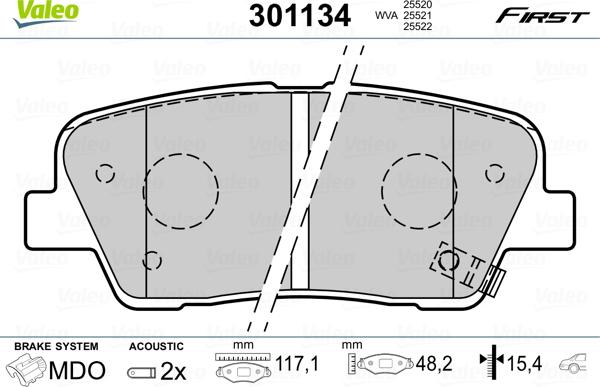VALEO 301134 - Гальмівні колодки, дискові гальма autozip.com.ua
