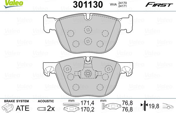 VALEO 301130 - Гальмівні колодки, дискові гальма autozip.com.ua