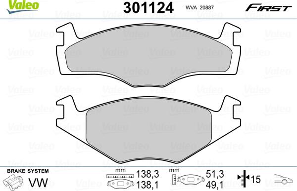 Valeo 301124 - Гальмівні колодки, дискові гальма autozip.com.ua