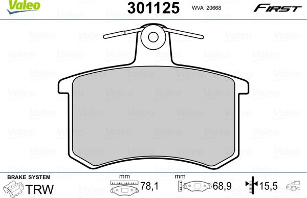 VALEO 301125 - Гальмівні колодки, дискові гальма autozip.com.ua