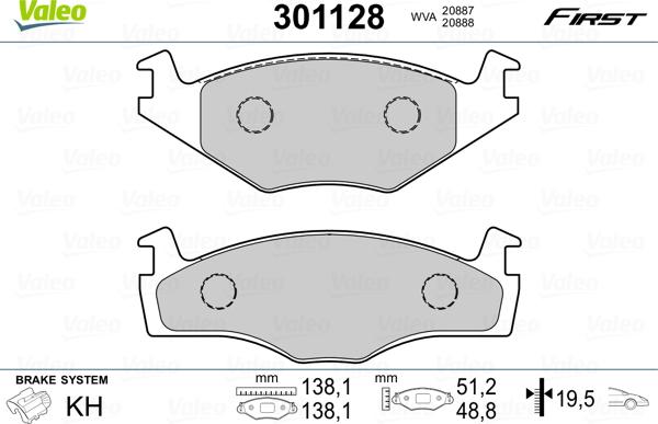 Valeo 301128 - Гальмівні колодки, дискові гальма autozip.com.ua