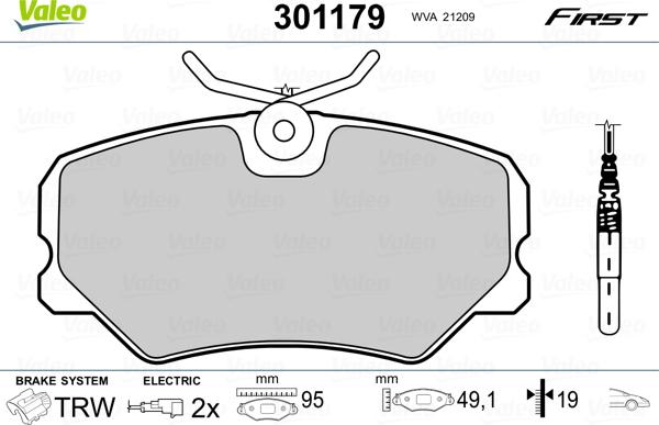 VALEO 301179 - Гальмівні колодки, дискові гальма autozip.com.ua