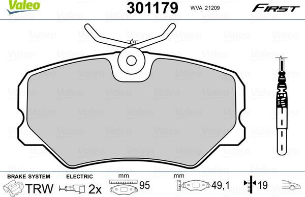 Valeo 301179 - Гальмівні колодки, дискові гальма autozip.com.ua