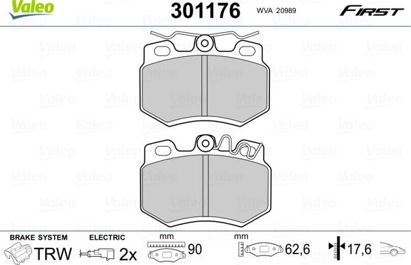 Valeo 301176 - Гальмівні колодки, дискові гальма autozip.com.ua