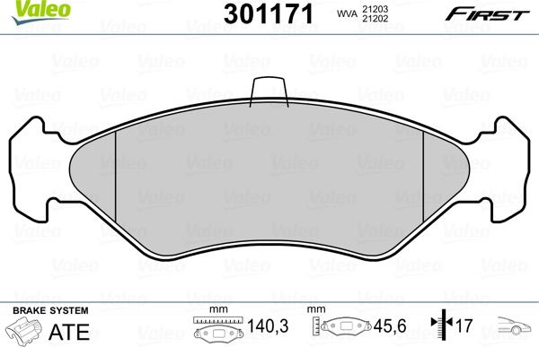 VALEO 301171 - Гальмівні колодки, дискові гальма autozip.com.ua