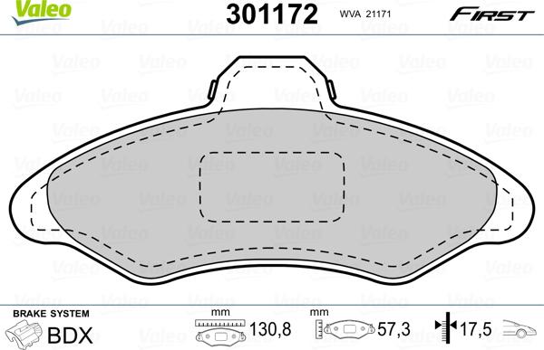 VALEO 301172 - Гальмівні колодки, дискові гальма autozip.com.ua