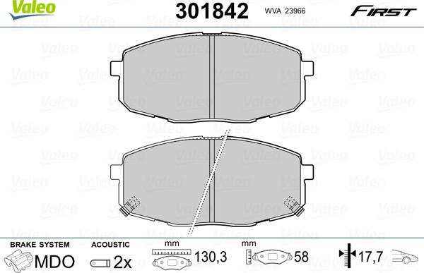 VALEO 301842 - Гальмівні колодки, дискові гальма autozip.com.ua