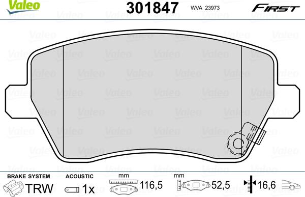 VALEO 301847 - Гальмівні колодки, дискові гальма autozip.com.ua