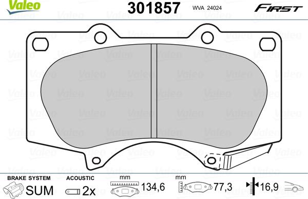 VALEO 301857 - Гальмівні колодки, дискові гальма autozip.com.ua