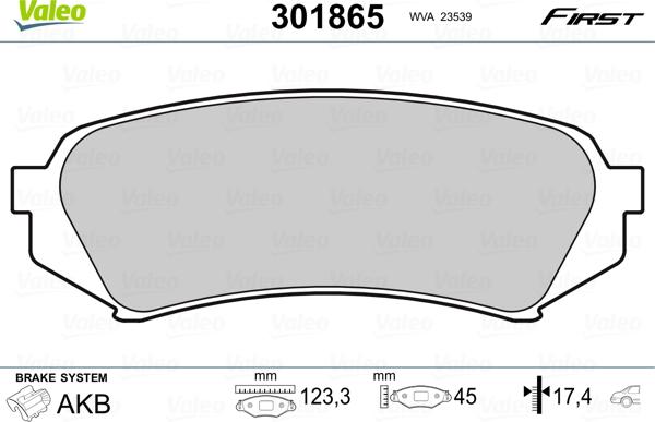 VALEO 301865 - Гальмівні колодки, дискові гальма autozip.com.ua