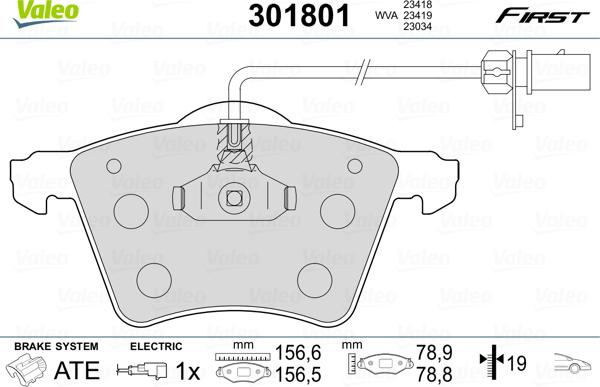 VALEO 301801 - Гальмівні колодки, дискові гальма autozip.com.ua