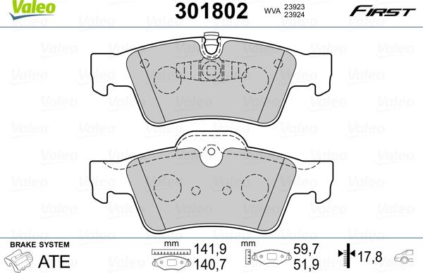 Valeo 301802 - Гальмівні колодки, дискові гальма autozip.com.ua