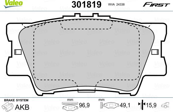 VALEO 301819 - Гальмівні колодки, дискові гальма autozip.com.ua
