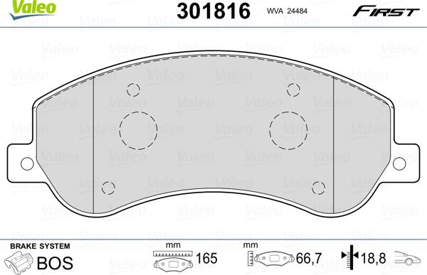 VALEO 301816 - Гальмівні колодки, дискові гальма autozip.com.ua