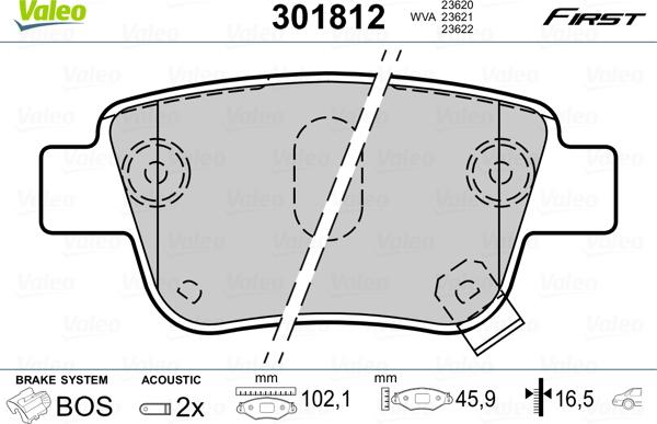 Valeo 301812 - Гальмівні колодки, дискові гальма autozip.com.ua