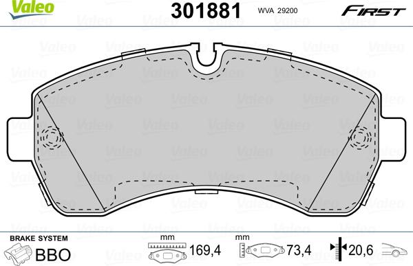 Valeo 301881 - Гальмівні колодки, дискові гальма autozip.com.ua